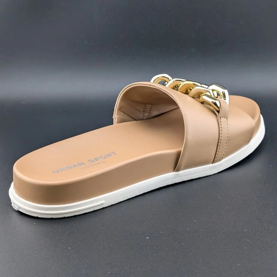 UrbanSport By J/Slides Women's Fruit Chain Comfort Sandal in Camel or Black Luxe SoleComfort.shoes