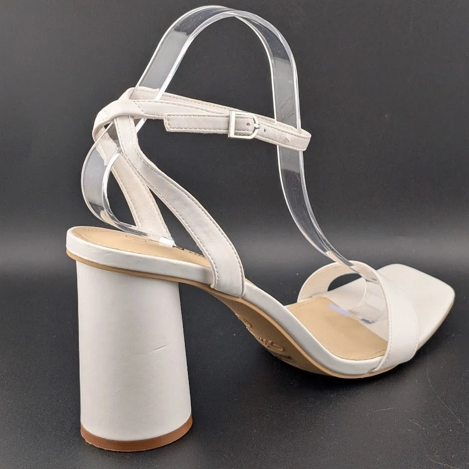 Women Size 10 White Comfort Sandals w/Ankle Wrap Strap Square Toe 4" Round Heel Athlefit