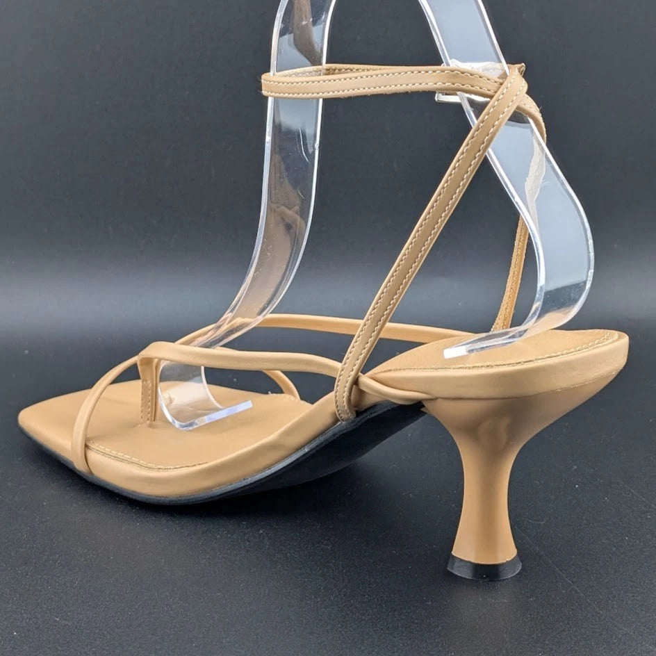 Women Size 7 Comfort Thong Sandals w/ Ankle Wrap Strap Square Toe 3" Heel SoleComfort.shoes