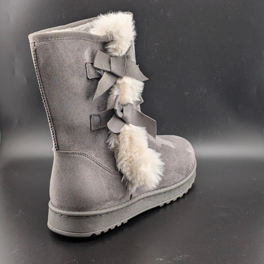 Koolaburra by UGG Size 11 Victoria Short Winter Boots Women's Grey -2 Bow 4 Puff SoleComfort.shoes
