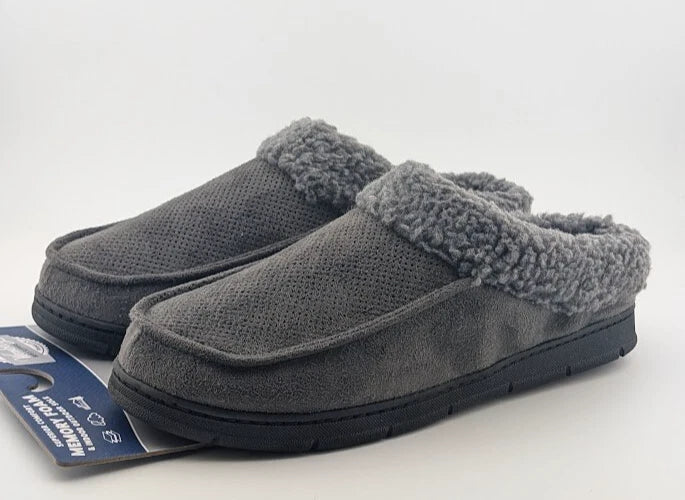 Wembley Mens Grey Indoor/Outdoor Microsuede Moccasin Slipper with Fleece Lining