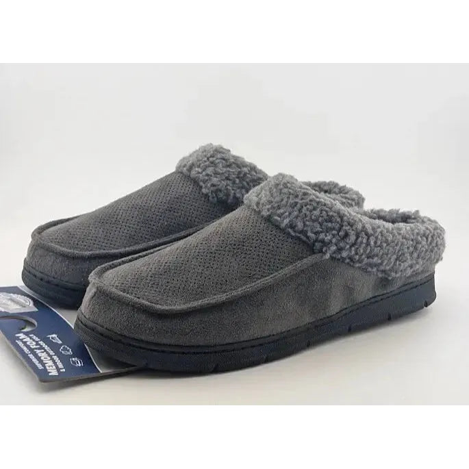 Wembley Mens Grey Indoor/Outdoor Microsuede Moccasin Slipper with Fleece Lining Wembley