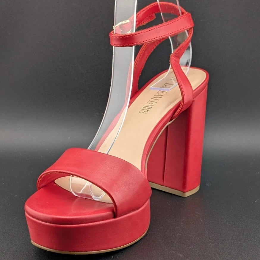 DREAM PAIRS Platform Heels SZ 8.5 Women Red Chunky Open Toe Ankle Strap Heels SoleComfort.shoes