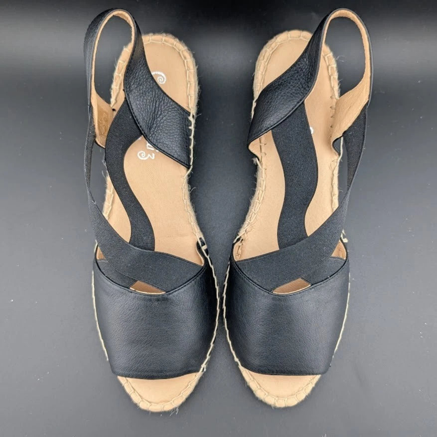Women Size 9.5-10 (EU 40) Leather Espadrille Wedge Sandal Crossed Strap Peep Toe Made: Spain SoleComfort.shoes
