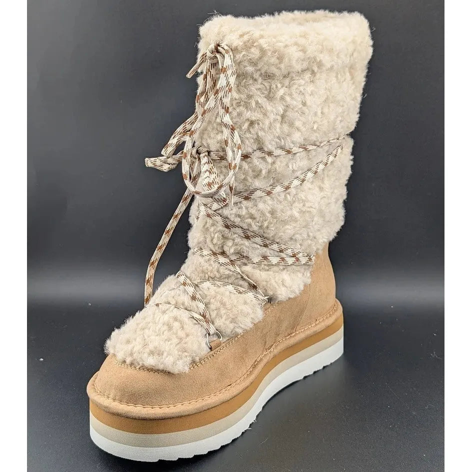 NEW Madden Girl Hop-In Tan Fab Women's Boots Tan Shearling Sizes 5 -6.5 Only Madden Girl