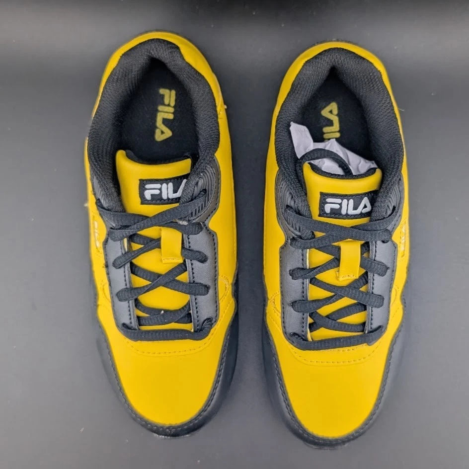 Size 2 FILA Kids Unisex Cress Color Block Sneakers Lemon/White/Black Fila