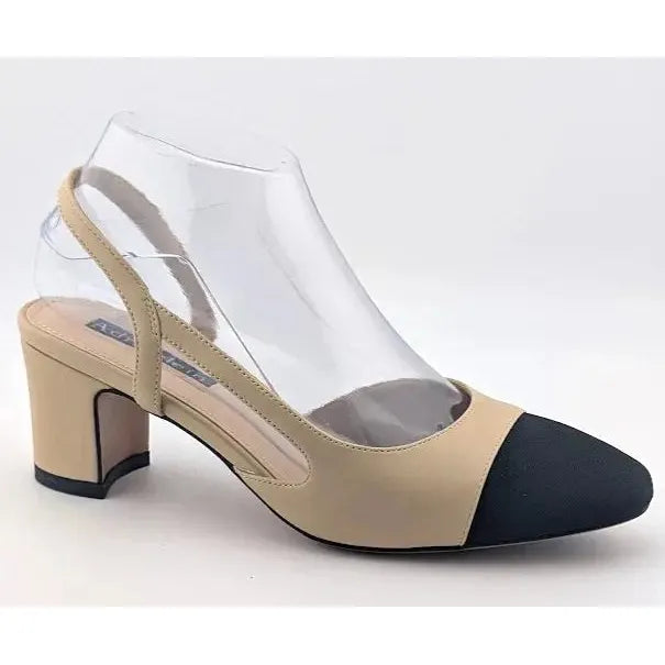 Adrizzlein Women 7M Slingback Low Pumps Closed Round Toe Two Toned Casual Shoe - SoleComfort.shoes
