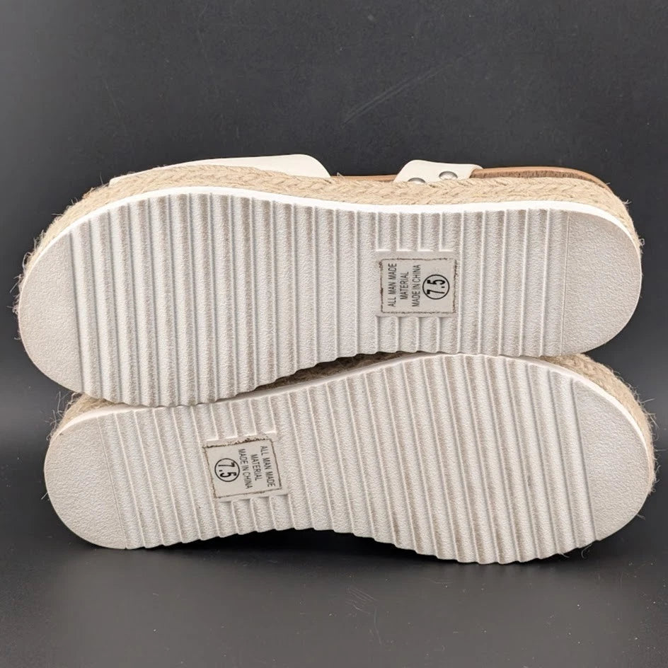 Womens Size 7.5 Soda "Topic" Espadrille Ankle Strap Platform Sandal Off-White SoleComfort.shoes