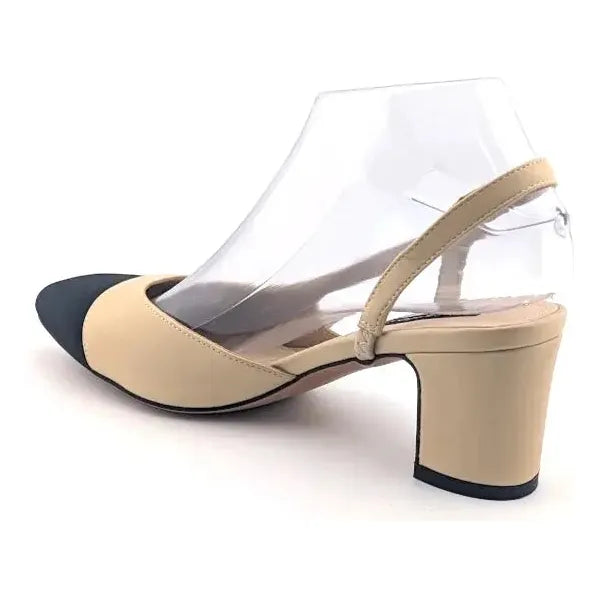 Adrizzlein Women 7M Slingback Low Pumps Closed Round Toe Two Toned Casual Shoe - SoleComfort.shoes