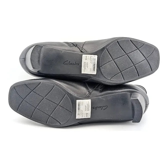 Clarks Women's Kyndall Faye Fashion Booties Black Leather 26174300 **Year-Round SoleComfort.shoes