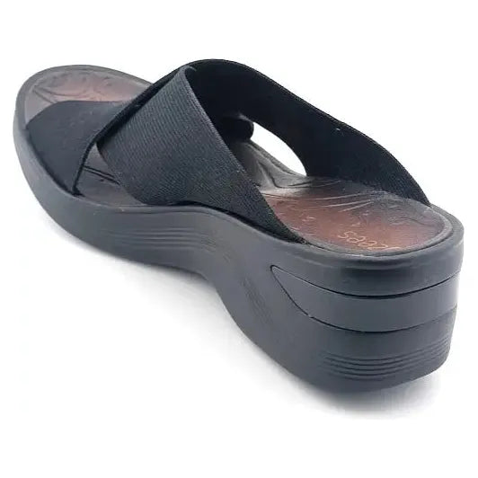 Bzees Desire Wedge Elastic Bands Slide Sandals Black Women's 9M Bzee