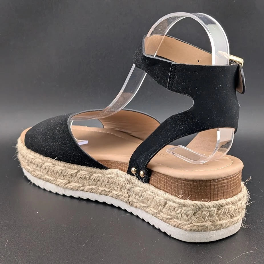 Women's Size 8 Dream Pairs 1-Strap Espadrille Ankle Strap Platform Sandal Black SoleComfort.shoes