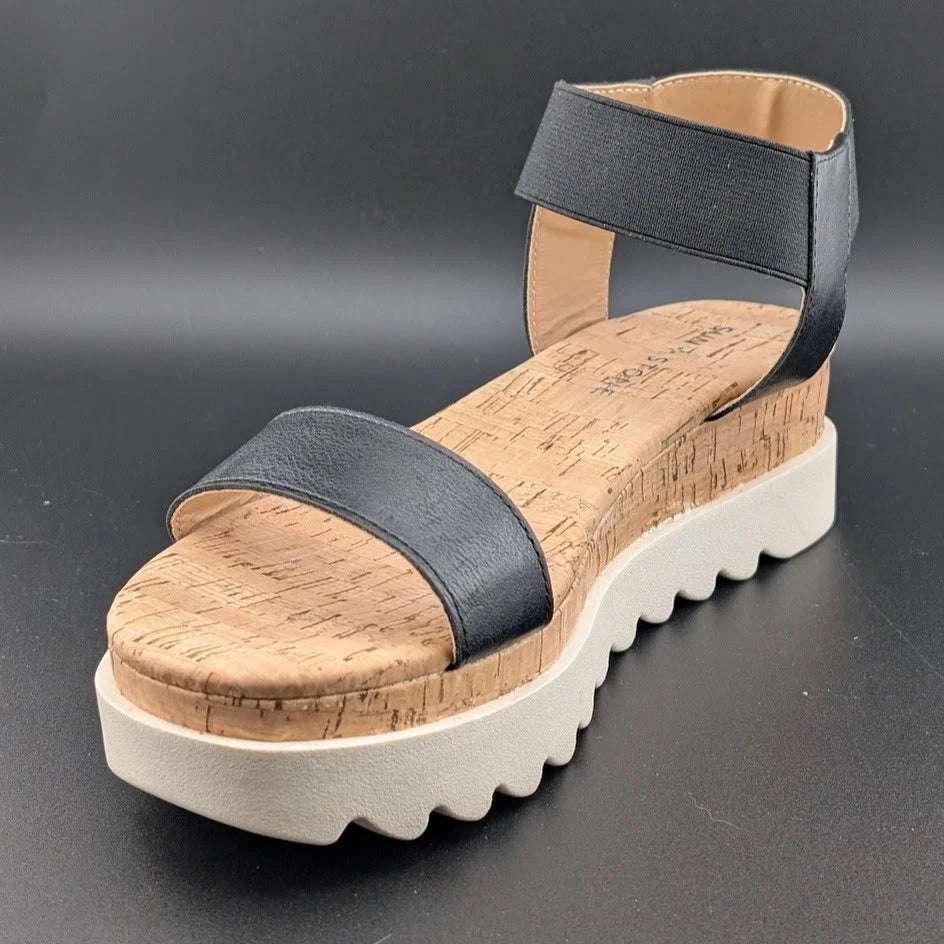 Womens Size 8 Sun Stone Melanyy Espadrille Ankle Strap Platform Sandal Black SoleComfort.shoes
