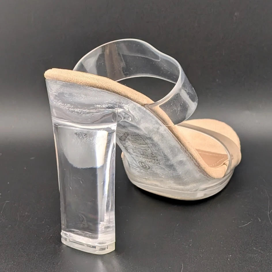 Women Clear Two Strap Open Toe High Block Chunky Slip On Dress Heel Sandals SoleComfort.shoes