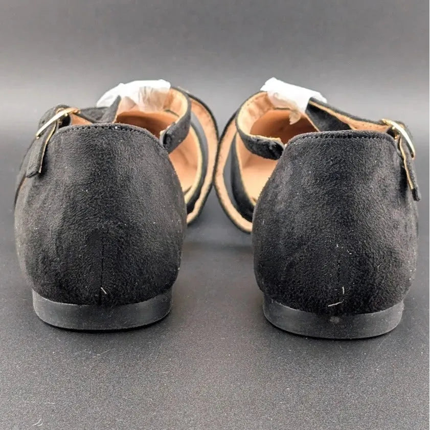 Womens Size 6.5 D'Orsay Dress Flat Ankle Strap and Low Pancake Heel Black Nubuck Trary