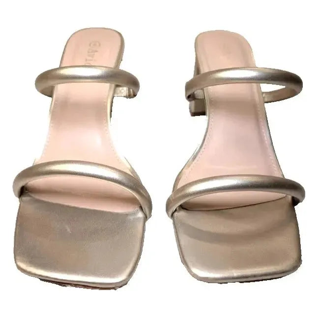 Pre-Owned Women's Size 8 Chunky Heeled Mule 2-Strap Sandal | Block Mid Heel Square Toe Dress Shoe Avidirk