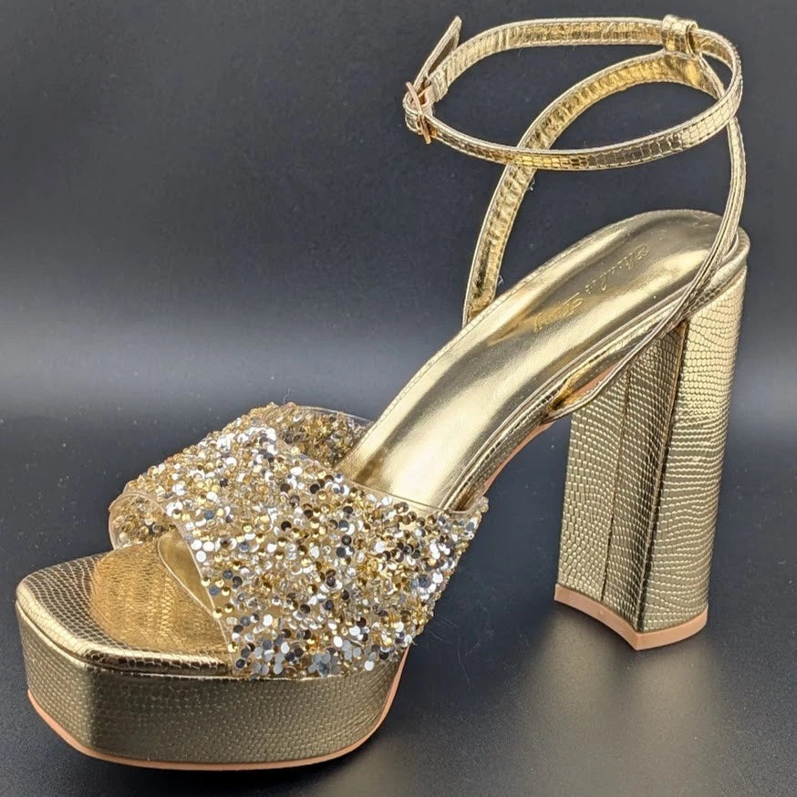 Elisabet Tang Size 9.5 Chunky Block Platform 5-in Heel Sandal w/ Open Square Toe SoleComfort.shoes