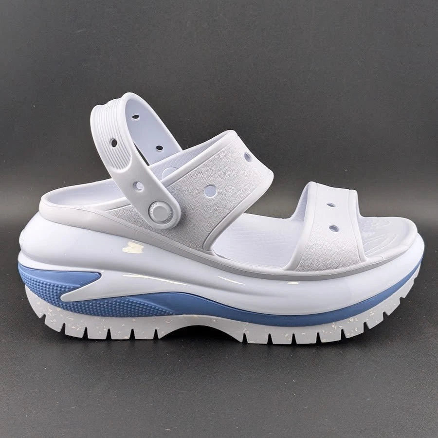 Crocs Size 7 (Wmn)/5 (Men)-Platform Mega Crush Sandals-White / Blue Chunky Comfort Crocs