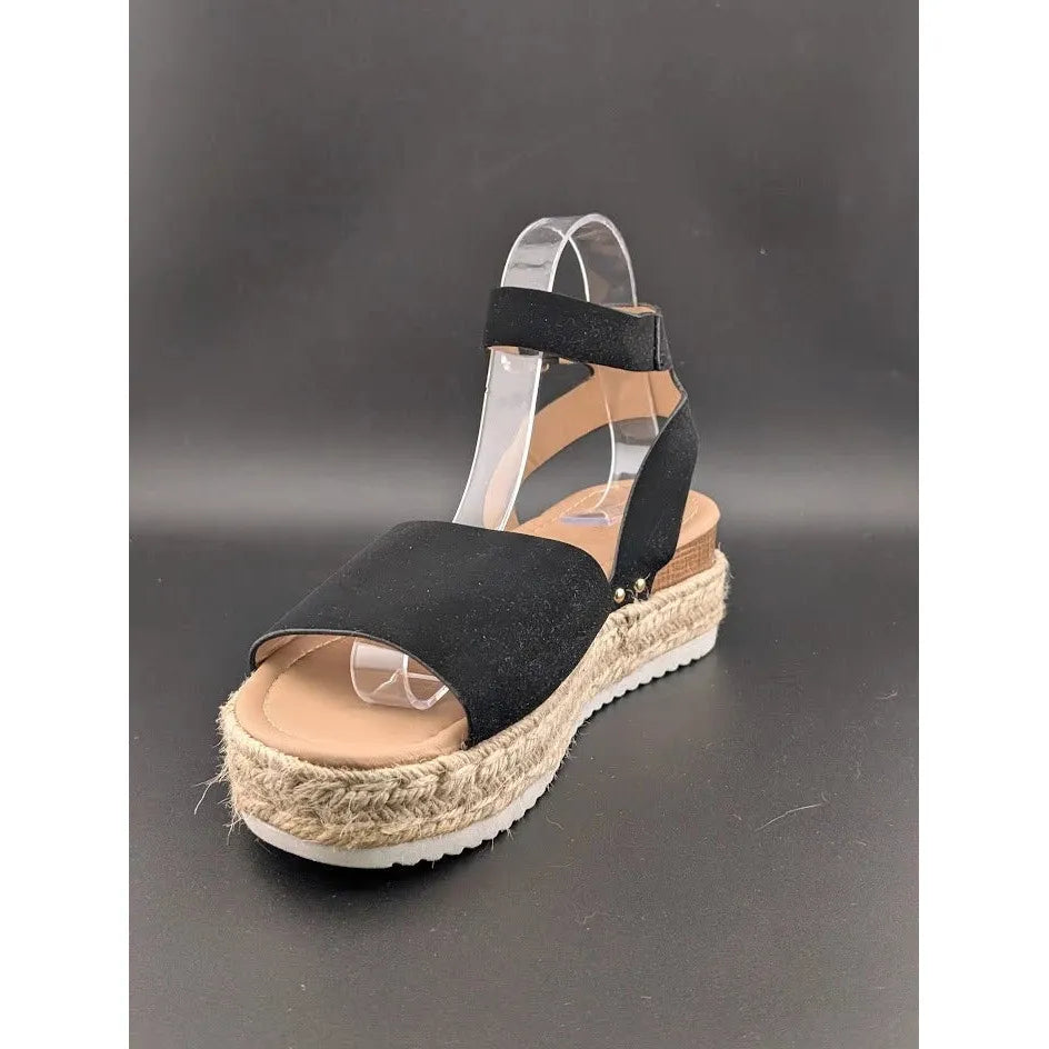 Women's Size 8 Dream Pairs 1-Strap Espadrille Ankle Strap Platform Sandal Black SoleComfort.shoes