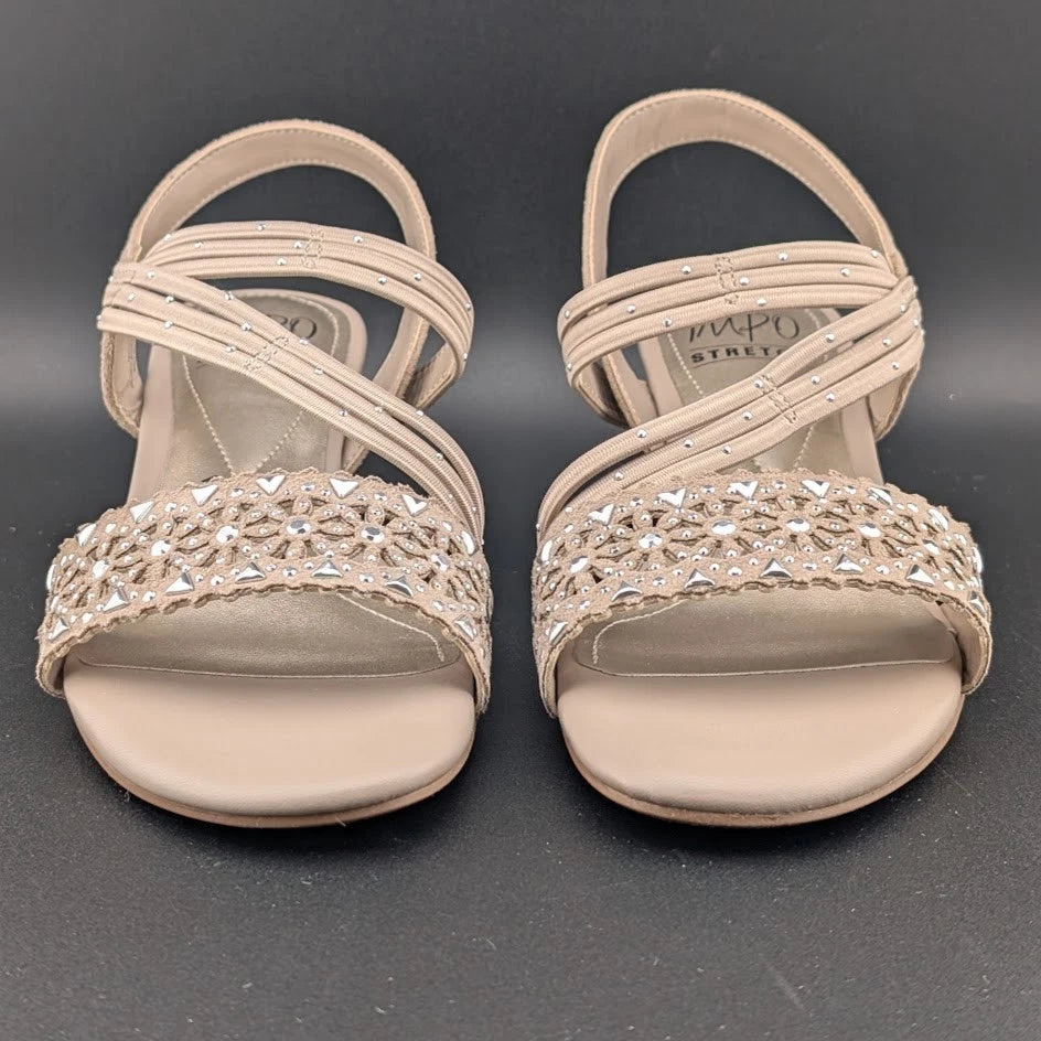 NWB Women's Sz 7M IMPO Gatrina Embellished Stretch Wedge Sandals, Praline SoleComfort.shoes