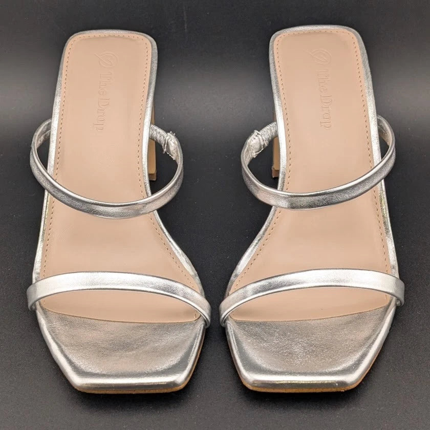 The Drop Size 8 Avery Women"s 3.5" Chunky Heel Toffee Brown Square Toe Slide Sandals The Drop