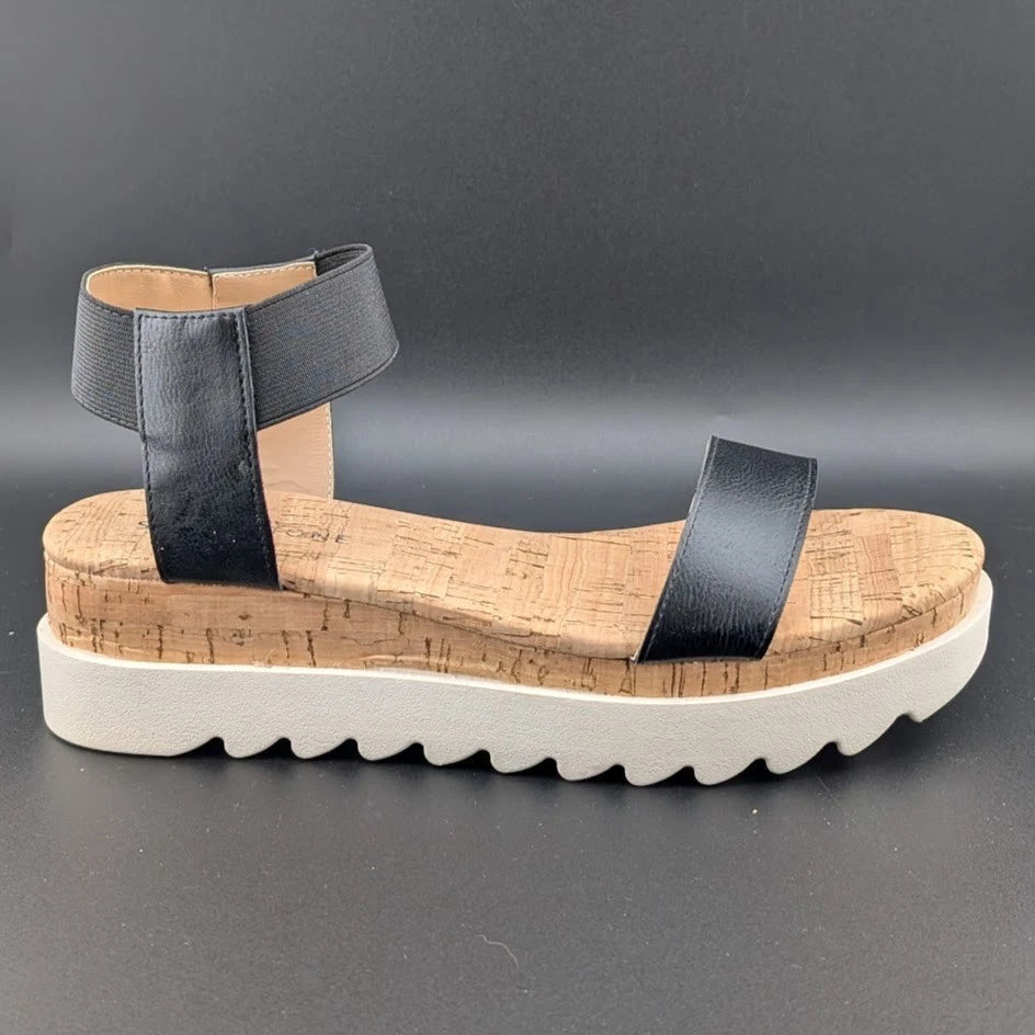 Womens Size 8 Sun Stone Melanyy Espadrille Ankle Strap Platform Sandal Black SoleComfort.shoes