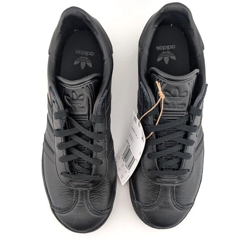 adidas Kids Size 4Y Gazelle Black w/ Gold Leather Shoes Sneaker BY9146 Unisex SoleComfort.shoes