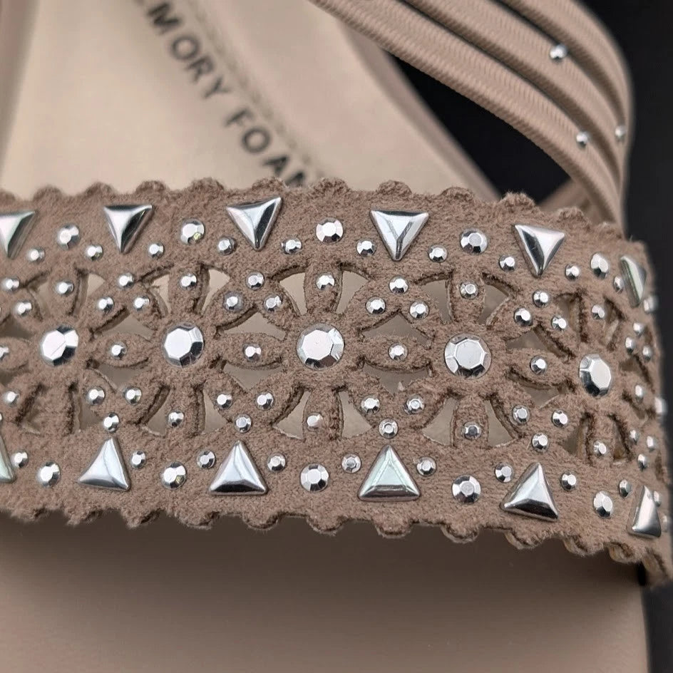 NWB Women's Sz 7M IMPO Gatrina Embellished Stretch Wedge Sandals, Praline SoleComfort.shoes