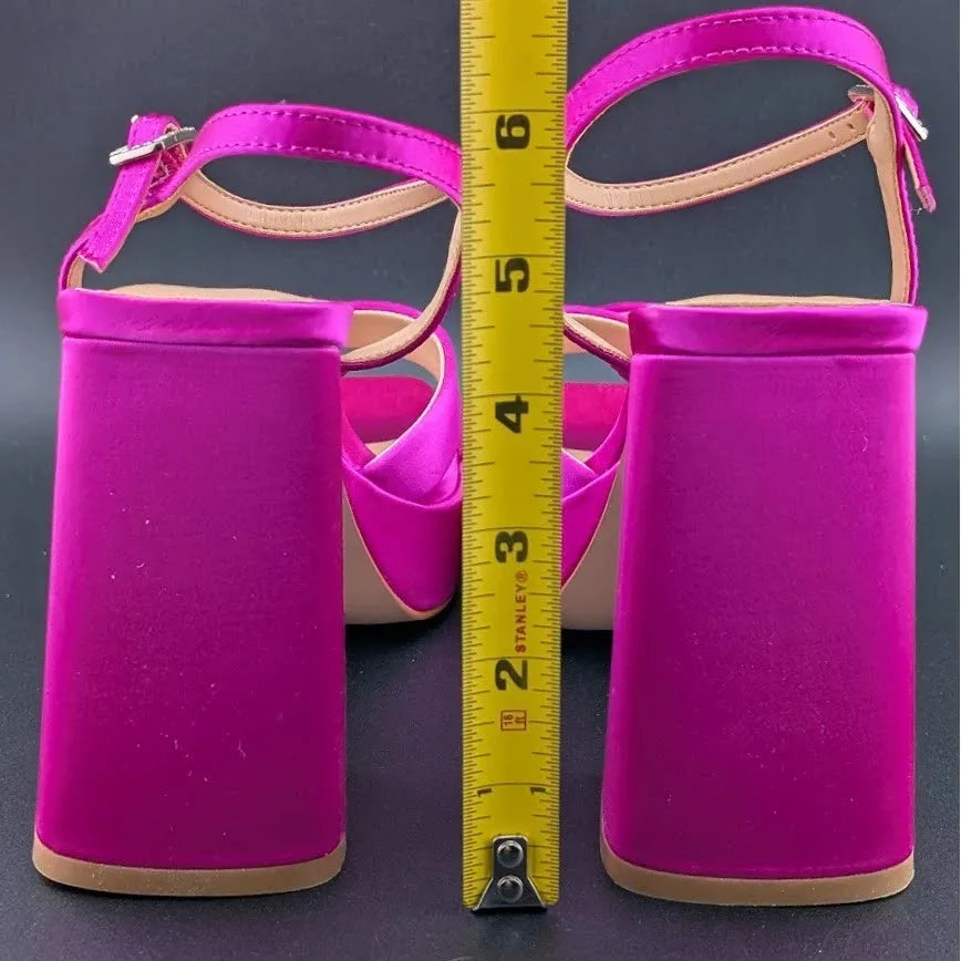 NEW | Jewel Badgley Mischka Sz 8 Rainbow Chunky Platforms Pink Satin JW4628 SoleComfort.shoes