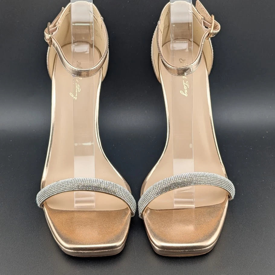 Women's Sz 8 Rhinestone Platform Sandals Ankle Strap Stiletto 4.3 Inch High Heel SoleComfort.shoes