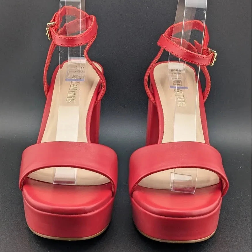 DREAM PAIRS Platform Heels SZ 8.5 Women Red Chunky Open Toe Ankle Strap Heels SoleComfort.shoes
