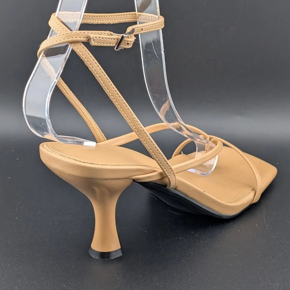 Women Size 7 Comfort Thong Sandals w/ Ankle Wrap Strap Square Toe 3" Heel SoleComfort.shoes