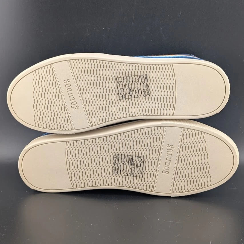 NWB Womens Size 6.5* Soludos Ibiza Blue Leather Embroidered Rainbow Wave Sneaker SoleComfort.shoes