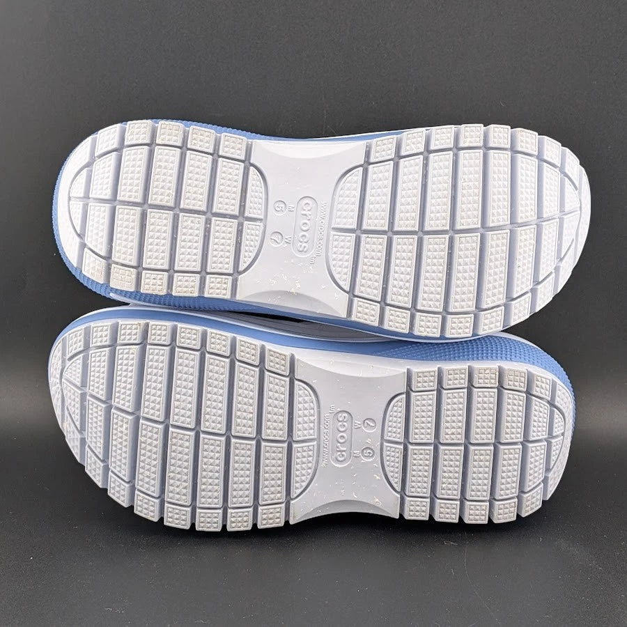 Crocs Size 7 (Wmn)/5 (Men)-Platform Mega Crush Sandals-White / Blue Chunky Comfort Crocs