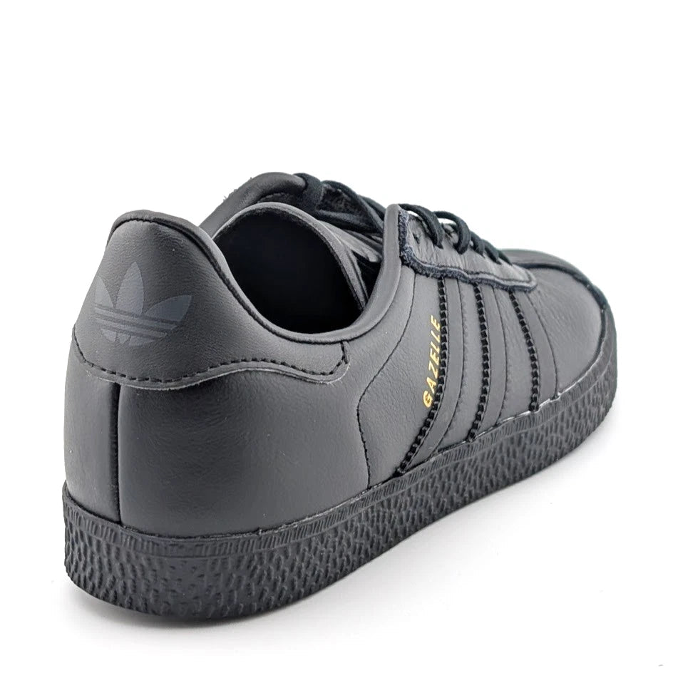 adidas Kids Size 4Y Gazelle Black w/ Gold Leather Shoes Sneaker BY9146 Unisex SoleComfort.shoes