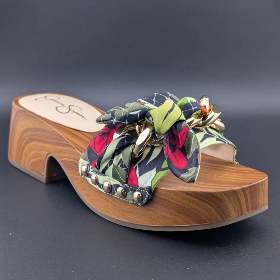 JESSICA SIMPSON Size 7 Resima Multicolor Lily of Jungle Slip On Platform Sandals SoleComfort.shoes