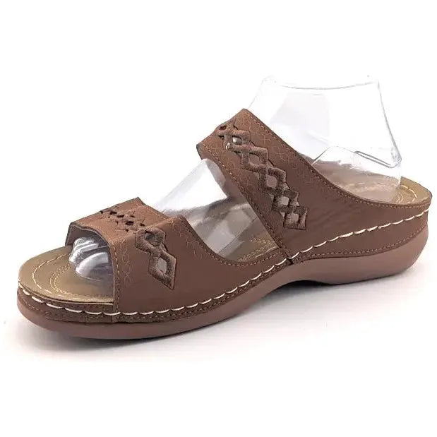 New Faux Leather Size 12 /43 Two Strap Sandal Casual Outdoor Women Flat Sandals - SoleComfort.shoes