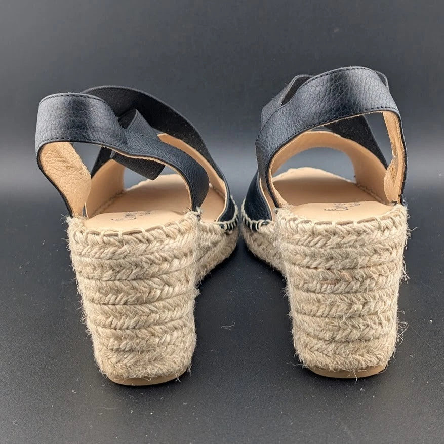 Women Size 9.5-10 (EU 40) Leather Espadrille Wedge Sandal Crossed Strap Peep Toe Made: Spain SoleComfort.shoes