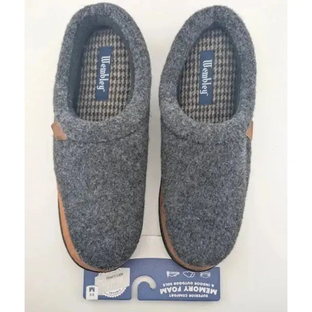 Wembley Men's Heather Grey Indoor/Outdoor Microsuede Mule Slipper with Plaid Lining Wembley