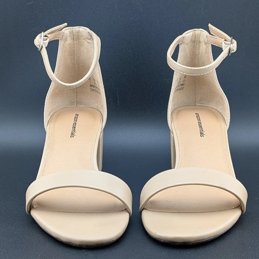 Women's Sz 7 Ankle Strap Heeled Sandals Open Round Toe Strappy Mid Block Heels SoleComfort.shoes