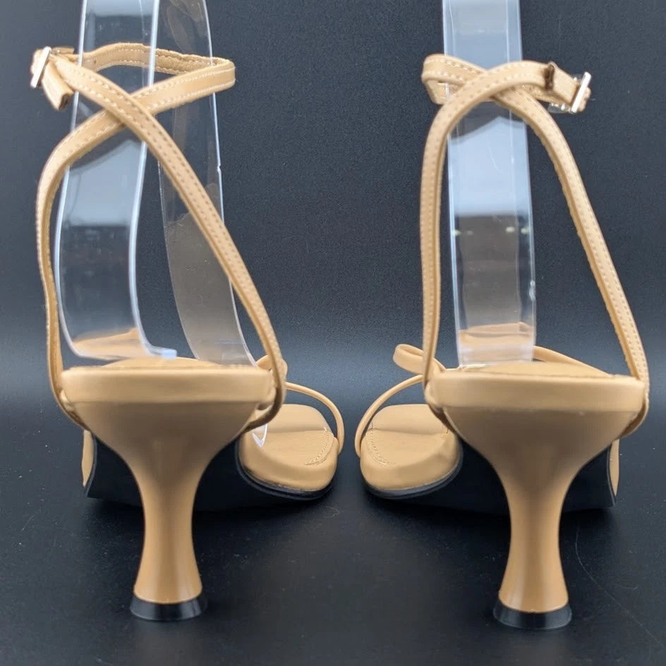 Women Size 7 Comfort Thong Sandals w/ Ankle Wrap Strap Square Toe 3" Heel SoleComfort.shoes