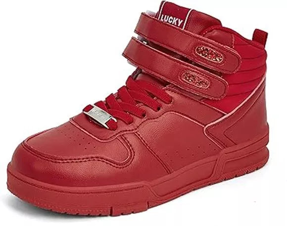 LUCKY STEP Women's Red High Top Fashion Sneakers Basketball Court Strap Size 6