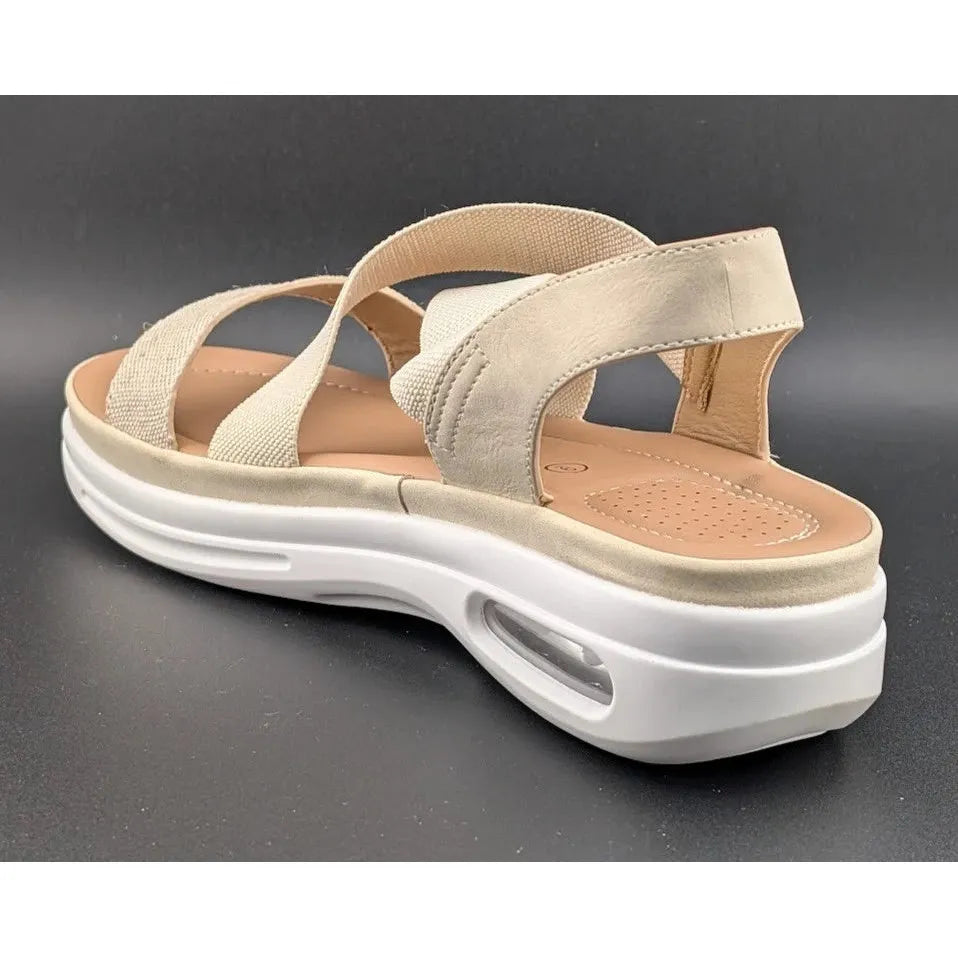 mysoft Sz 9 Women's Walking Sandals Air Cushion Slingback Natural (Tan) Elastic Platform Shoes SoleComfort.shoes