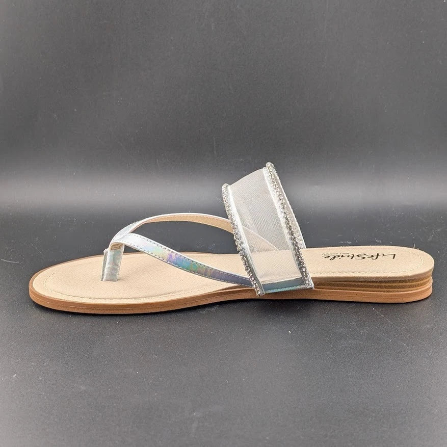 NEW Life Stride Women’s Size 11W Radiant Glow Slide Sandals Irridescent Silver SoleComfort.shoes