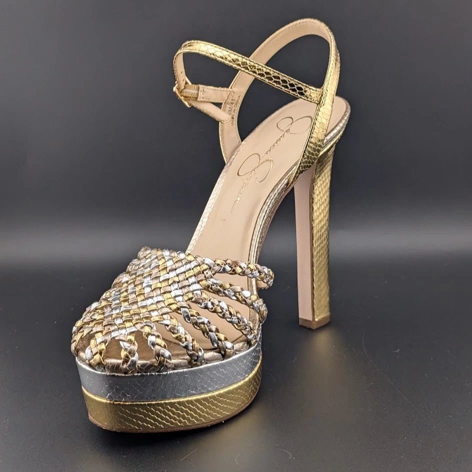 Woman's Size 9.5 Dress Shoes Jessica Simpson Inaia Platform Gold /Silver SoleComfort.shoes