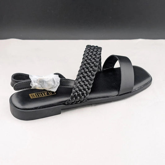 Women's Size 7.5 Black Open Toe Braided Ankle Strap Summer Sandals SoleComfort.shoes