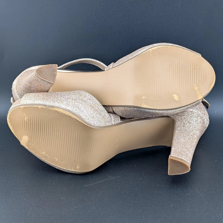 Women's Sz 8.5 Platform 4" Heels, Evening, Party, Wedding Shoes RoseGold Glitter SoleComfort.shoes