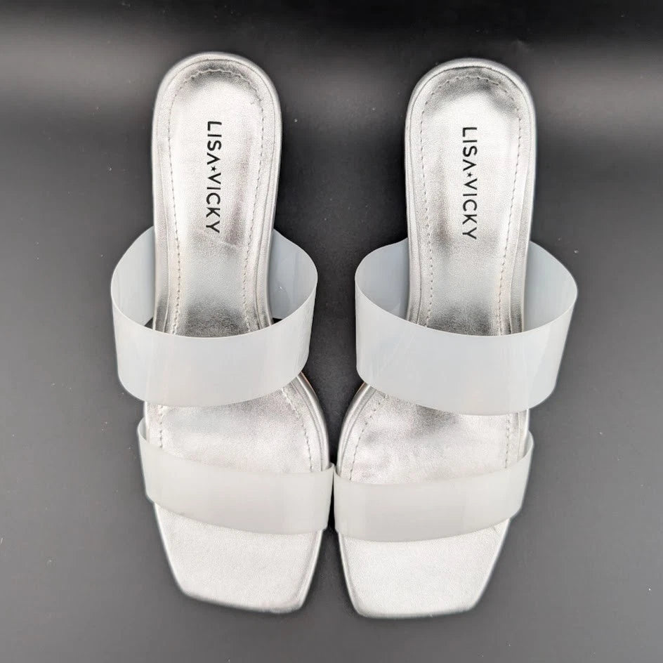 Lisa Vickey Women's Size 7M Beyond-V White and Silver Sandals SoleComfort.shoes