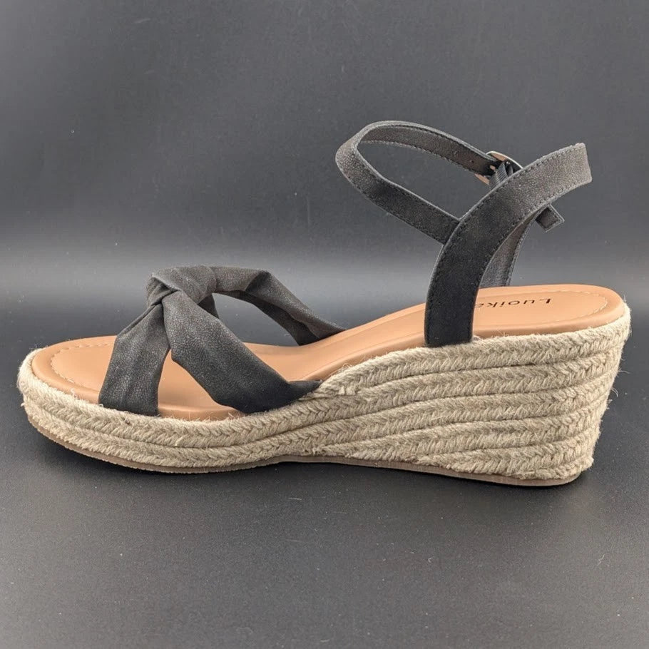 Luoika 9.5 Wide Womens Open Toe Espadrille Wedge Tie Lace Up Ankle Platforms. SoleComfort.shoes