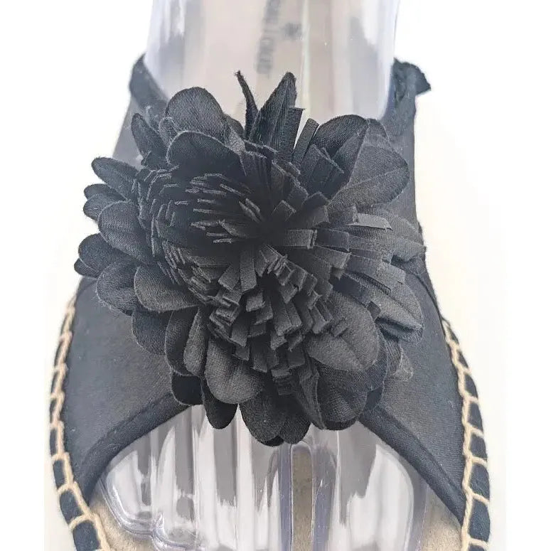 Montego Bay Club Black Fabric Flower Espadrille Wedge Sandal US size 8M - SoleComfort.shoes